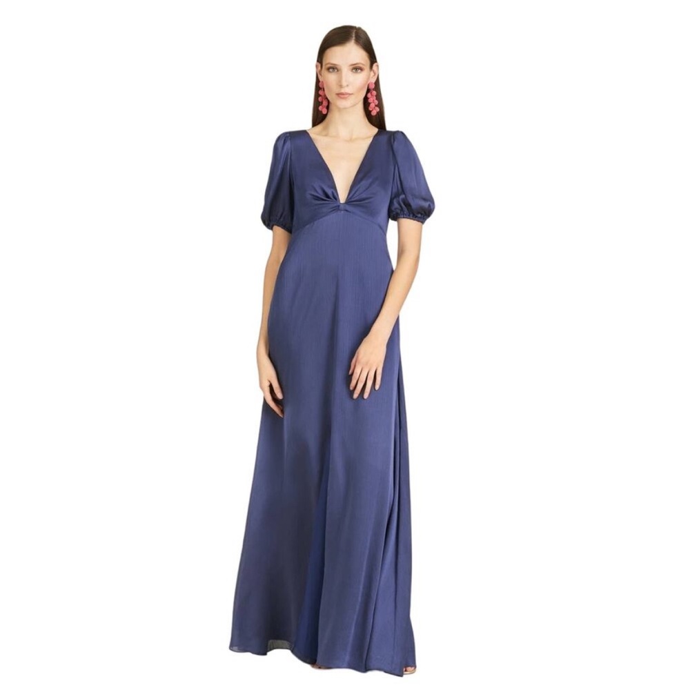 Sachin & Babi Short Sleeve V Neck Alli Gown in Deep Cobalt Blue